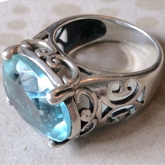 Reserved for @postapoly Silpada Vintage Filagree Sterling Silver Aqua Oval Ring - Picture 4 of 10